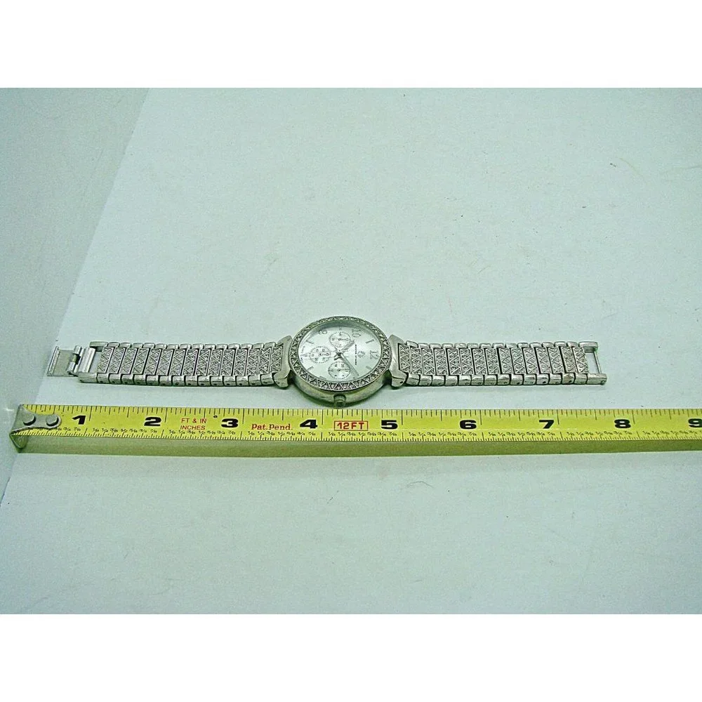Adrienne Vittadini Womens Silver Rhinestone Chronographic Wristwatch Metal Band